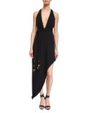 Nadja Halter-Neck Asymmetric Gown, Black