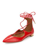 Christy Lace-Up Pointed-Toe Flat, Lipstick 
