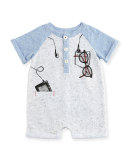 Raglan Melange Trompe l'Oeil Shortall, Gray, Size 3-9 Months