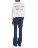 3/4-Sleeve Embroidered Peplum Top, White