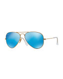 Mirror Aviator Sunglasses, Golden/Blue