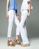 Kimmie Embroidered-Outseam Cropped Jeans, White