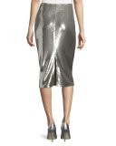 Sequined Midi Pencil Skirt, Silver