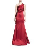 One-Shoulder Stretch Satin Gown, Garnet