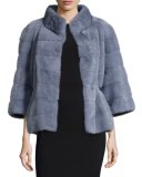 Horizontal Mink-Fur Jacket, Dove Gray