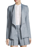 Allison Draped-Collar Chambray Blazer, Blue