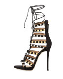 Coline Strappy Lace-Up 110mm Sandal, Black