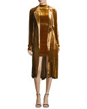 Augusto Belted Velvet Trenchcoat, Gold