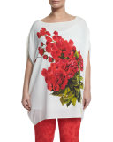Large Flower Long Blouse, Plus Size