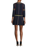 Jolene Embroidered Smocked Dress, Navy