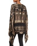 Embroidered Silk-Blend Cape, Brown