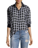 Plaid Boyfriend Shirt, Black