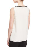 Beaded-Trim Silk Georgette Shell, Frost/Multi