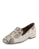 Hazel Snake-Print Leather Loafer, Taupe