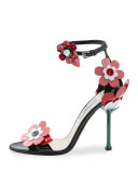 Floral Ankle-Wrap 85mm Sandal, Black (Nero)