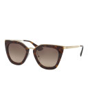 Gradient Metal-Trim Geometric Cat-Eye Sunglasses, Havana