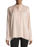 Tie-Back Stretch Silk Top, Blush