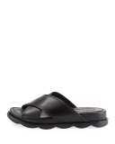 Crisscross Leather Slide Sandal, Black