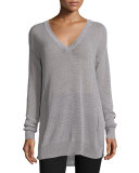 Gauge-Knit V-Neck Sweater, Cement/Grout