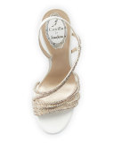 Jeweled Asymmetric Slingback Sandal, Beige/Oro
