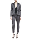 Stretch Satin Two-Button Blazer, Dark Gray