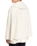 Mink Fur-Trim Cashmere Capelet, Ivory