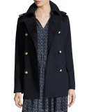 Double-Breasted Wool-Blend Military Pea Coat, New Navy