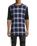 Plaid Combo Drawcord T-Shirt, Black