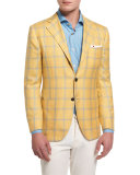 Plaid Two-Button Cashmere-Silk Sport Coat, Yellow/Blue