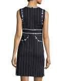 Square Pinstripe Button-Trimmed Sheath Dress