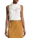 Sleeveless Pintucked Silk Peplum Blouse, Soft White