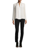 Long-Sleeve Slim-Fit Blouse, Muslin/Ivory
