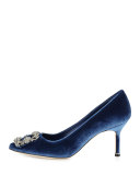 Hangisi Crystal-Buckle Velvet 70mm Pump, Blue