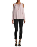 Cathy Cold-Shoulder Silk Blouse, Pink