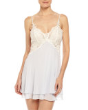Caroline Lace-Front Short Chemise, Blue Mist