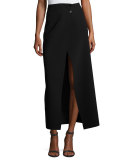 Ferdi Long Crepe Skirt w/ Thigh-High Slit, Black