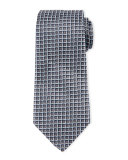 3D Box-Print Silk Tie, Gray/Light Blue