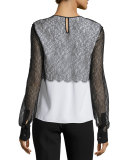 Layered Lace Crewneck Blouse, White