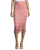 Floral Guipure Lace Pencil Skirt, Pink/White