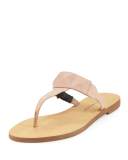 Eloise Studded Leather Thong Sandal, Beige
