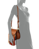 Hudson Fringe-Trim Leather Shoulder Bag, Caramel