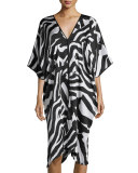 Zebra-Print Lounge Caftan, Black