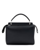 .COM Medium Floral Leather Satchel Bag, Black