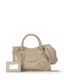 Edge City Mini Goatskin Satchel Bag, Taupe 