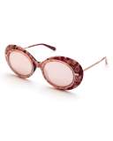Iris Mirrored Oval Sunglasses, Pink/Rose Gold