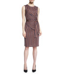 Ashlie Sleeveless Rickrack Stripe Silk Dress, Khaki/Orange/Midnight