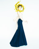 Strapless Colorblock Fishtail Gown, Ivory/Indigo