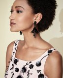 Sleeveless Floral Fit-&-Flare Midi Dress, Peony/Black