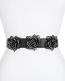 Carlotta Roses Leather Belt, Black