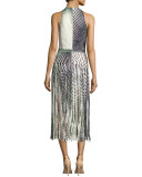 Printed Leather Fringe Dress, Multicolor